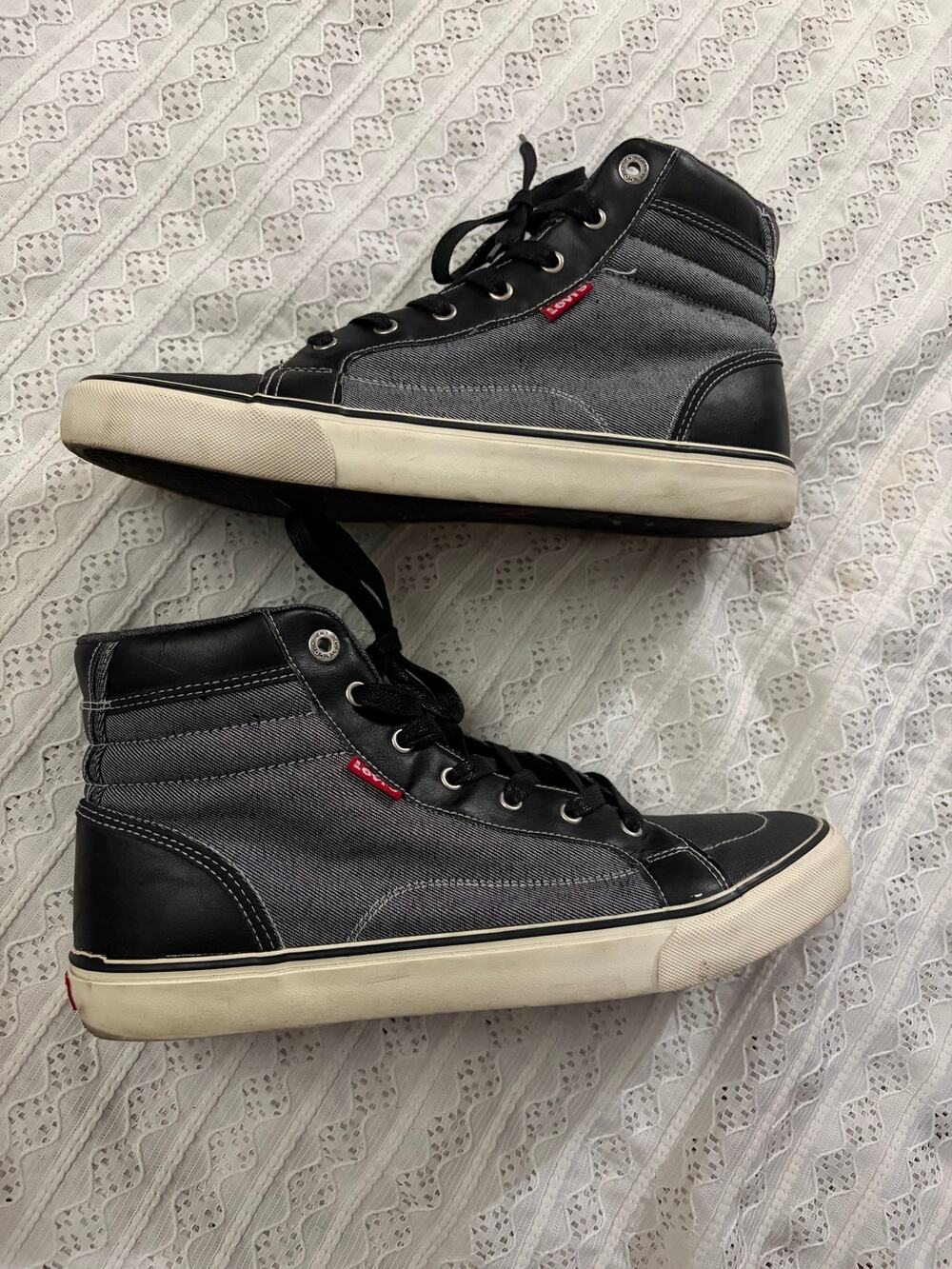 Levi's Men's Black Gray Denim High Top Sneakers Casual Lace Up Size 10